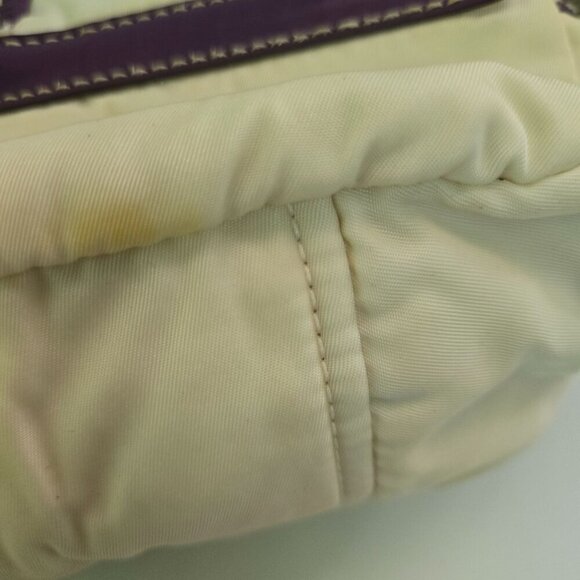 Prada Vintage Tessuto Beige Cloth Rare Purple Patent Leather Trim Crossbody Bag